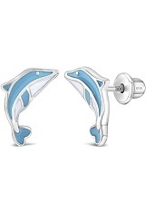 outstanding silver enamel dolphins baby screw back earrings 